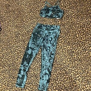 Zella Girl 10-12 Teal Swirl Athletic Leggings & Sports Bra Set